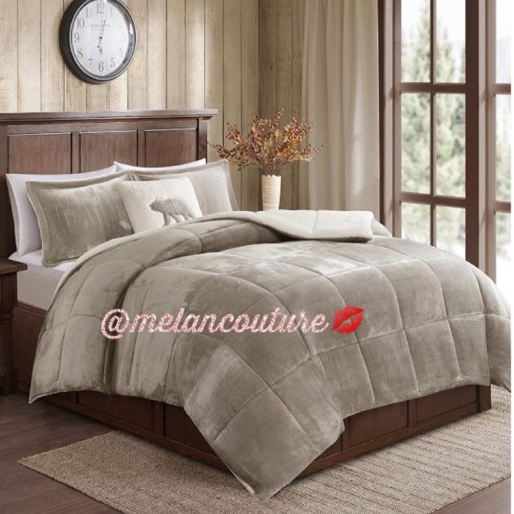 King Taupe Soft Plush Sherpa Comforter Sets - Picture 2 of 6